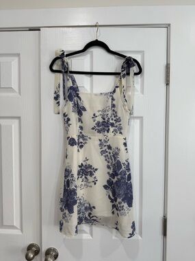 Commense Cream Sundress with Blue Floral Print and Tie Straps